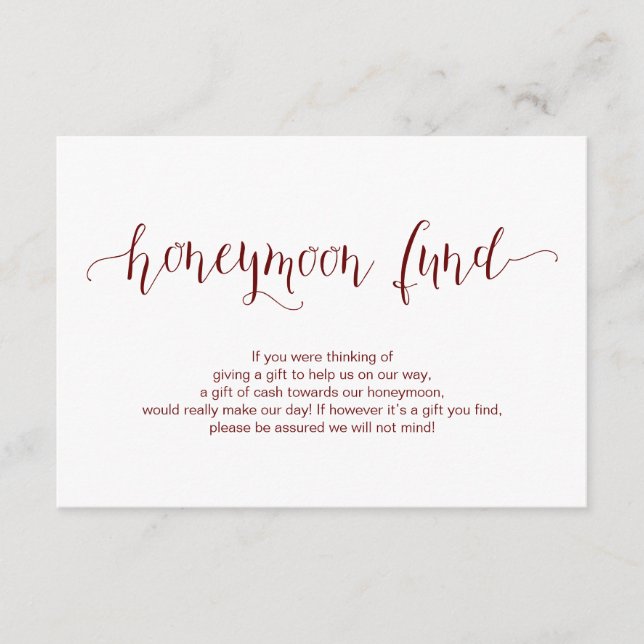 Rustic Burgundy typeface, Wedding Honeymoon Fund Enclosure Card (Front)