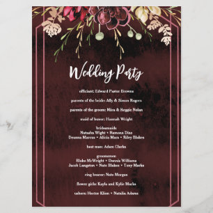 Rustic Burgundy Watercolor Calligraphy Wedding Program