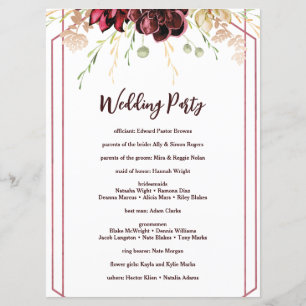Rustic Burgundy Watercolor Calligraphy Wedding Program