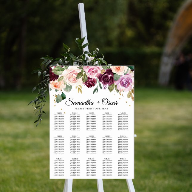 Rustic  Burgundy Watercolor Flowers & Gold Drops Poster (Creator Uploaded)