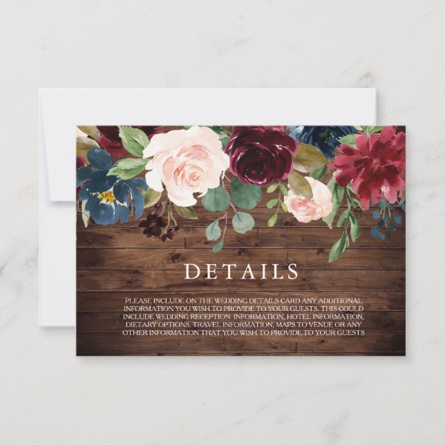 Rustic Burgundy Wedding Details Enclosure Card (Front)