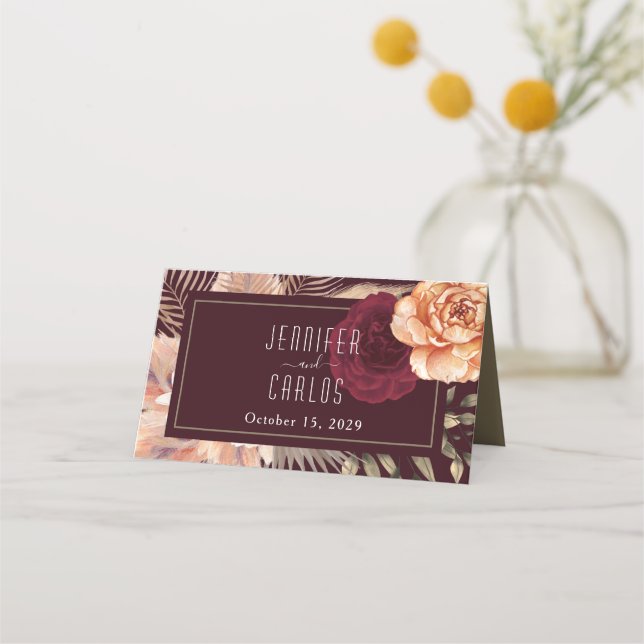 Rustic Burgundy Wedding Place Card (Back)