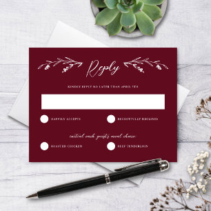 Rustic Burgundy Wildflower Wedding RSVP Card