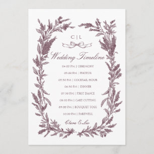 Rustic Burgundy Wildflower Wreath Wedding Timeline Program