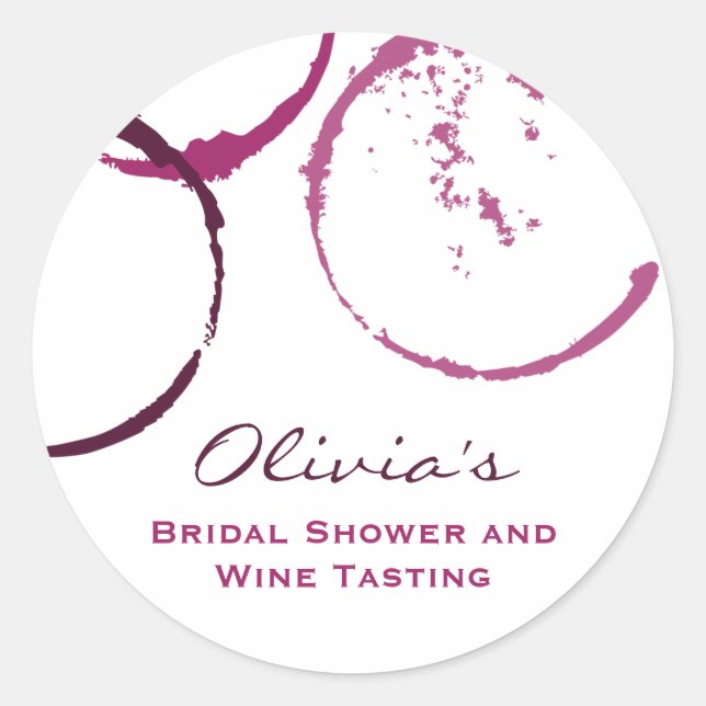 Rustic Burgundy Wine Stain Wedding Bridal Shower Classic Round Sticker (Front)