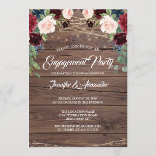Rustic Burgundy Wood Marsala Engagement Party Invitation