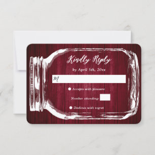 Rustic Burgundy Wood Mason Jar Wedding RSVP Card
