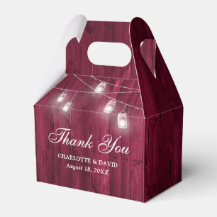 Rustic Burgundy Wood Mason Jars Wedding Thank You Favor Box