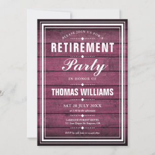 Rustic Burgundy Wood Panels Photo Retirement Party Invitation
