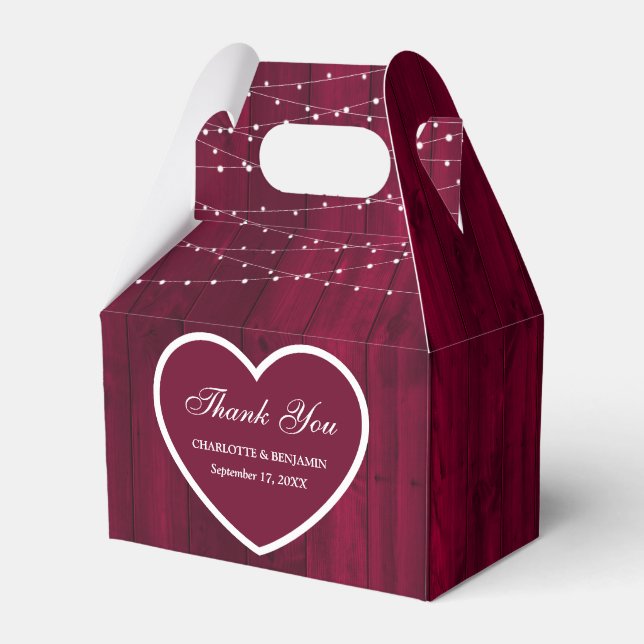Rustic Burgundy Wood Wedding Thank You Favor Box (Front Side)