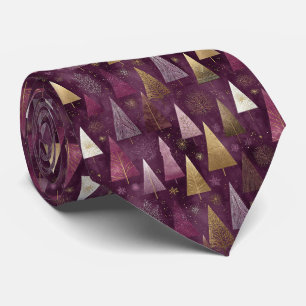 Rustic Burgundy Woodland Gold Branch Winter Tie