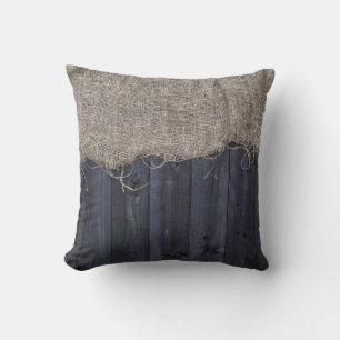 Rustic Burlap and Barn Wood Pattern Throw Pillow