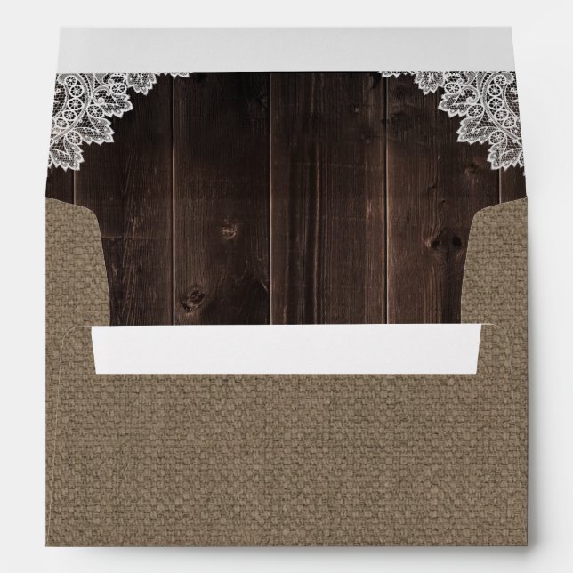Rustic Burlap and Lace Country Barn Wood Wedding Envelopes (Back (Bottom))