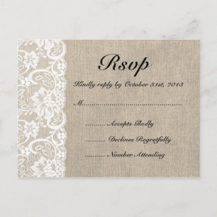 Rustic Burlap and Lace RSVP Postcard