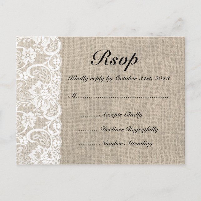 Rustic Burlap and Lace RSVP Postcard (Front)