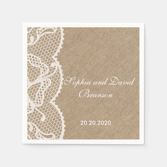 Rustic Burlap and Lace Wedding Custom Napkin (Front)