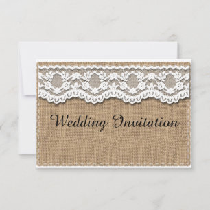 Rustic Burlap and Lace Wedding Invitation