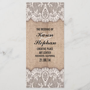 Rustic burlap and lace wedding programs