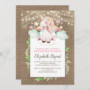Rustic Burlap and Magical Unicorn Baby Shower Invitation