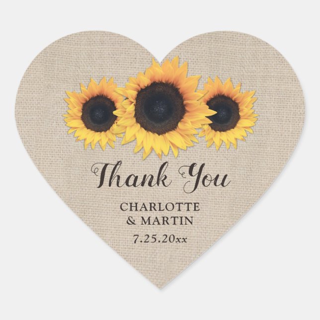 Rustic Burlap and Sunflower Wedding Favour Sticker (Front)