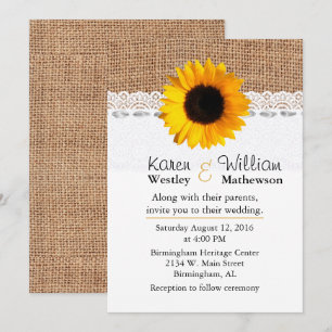Rustic Burlap and Sunflower Wedding Invitation