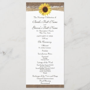 Rustic Burlap and Sunflower Wedding Program