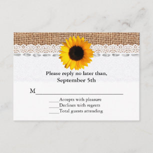 Rustic Burlap and Sunflower Wedding RSVP Card