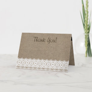 Rustic Burlap and Vintage Lace Thank You Card