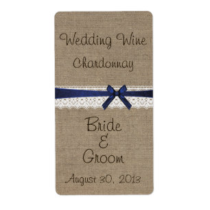 Rustic Burlap and Vintage Lace Wedding Wine Label