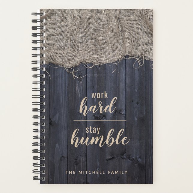 Rustic Burlap and Wood Quote with Your Name Planner (Front)