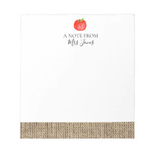 Rustic burlap apple teachers gift notepad