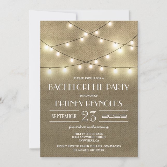 Rustic Burlap Bachelorette Party Invitations (Front)