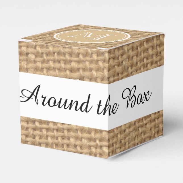 Rustic Burlap Background Monogram Favor Box (Front Side)