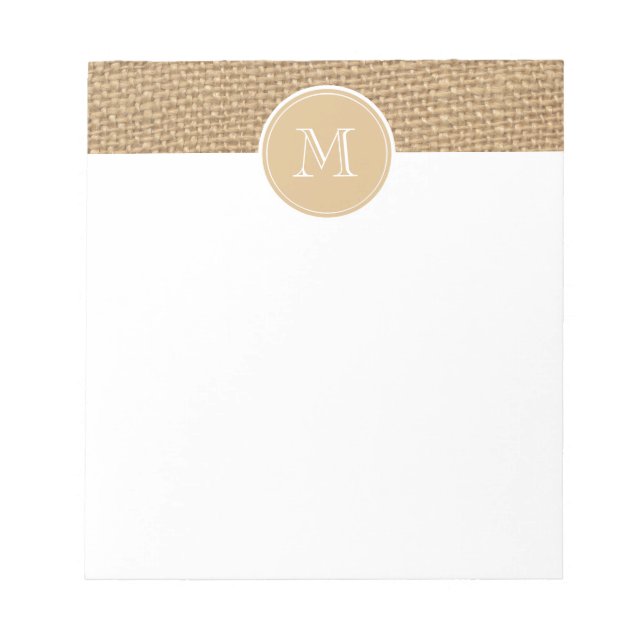 Rustic Burlap Background Monogram Notepad (Front)