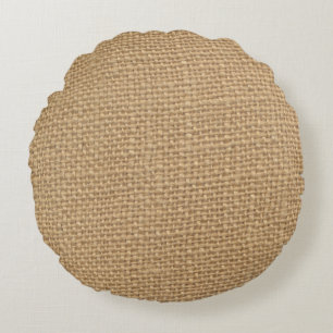 Rustic Burlap Background Printed Round Pillow