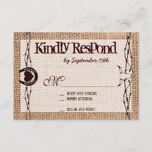 Rustic Burlap Barbed Wire Horseshoe RSVP Cards