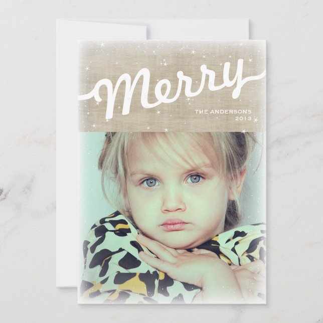 Rustic Burlap Big Merry Christmas Photo Card (Front)