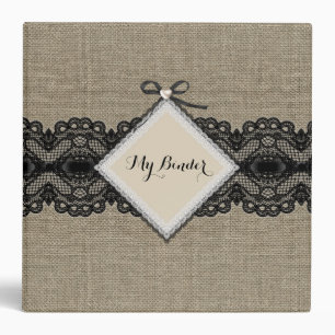 Rustic Burlap Black Lace Country Binder