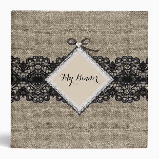 Rustic Burlap Black Lace Country Binder (Front)
