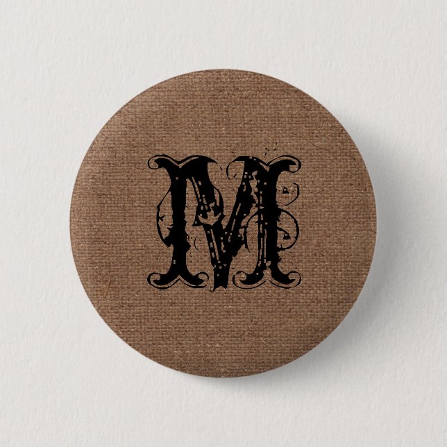 Rustic Burlap Black Monogram - Shabby Chic 2 Inch Round Button (Front)