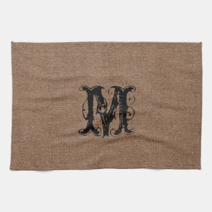 Rustic Burlap Black Monogram - Shabby Chic Kitchen Towel