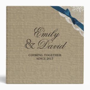 Rustic Burlap Bow and Lace Look Printed Recipe Binder
