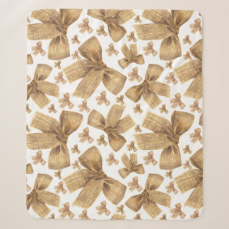 Rustic Burlap Bow Pattern Sherpa Blanket