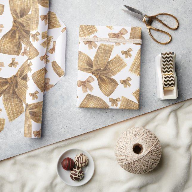 Rustic Burlap Bow Pattern Wrapping Paper (Crafts)