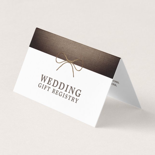 Rustic Burlap Bow With Photo Gift Registry Card (Front)