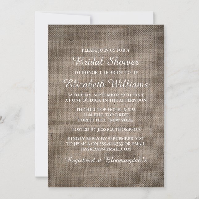 Rustic Burlap Bridal Shower Invitation (Front)