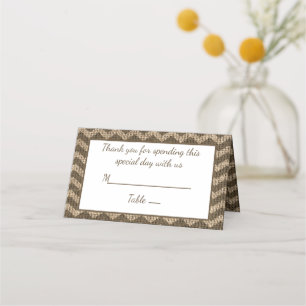 Rustic Burlap Brown Chevron Stripe Wedding Country Place Card