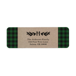 Rustic Burlap Buffalo Plaid Monogram Pine 