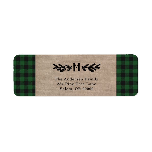 Rustic Burlap Buffalo Plaid Monogram Pine  (Front)