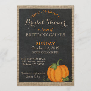 Rustic Burlap Chalkboard Orange Pumpkin Shower Invitation